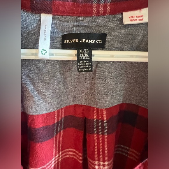 Silver Jeans Button Up Boys Youth Long Sleeve Shirt Extra Large 100% Cotton - Picture 3 of 4